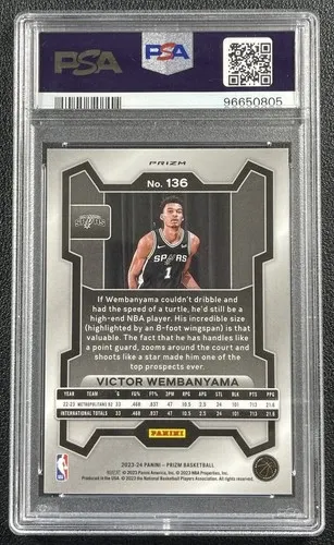 Victor Wembanyama 2023. Prizm Silver RC #136 PSA 9 Spurs Victor Wembanyama 2023 Prizm Silver RC #136 PSA 9 Spurs